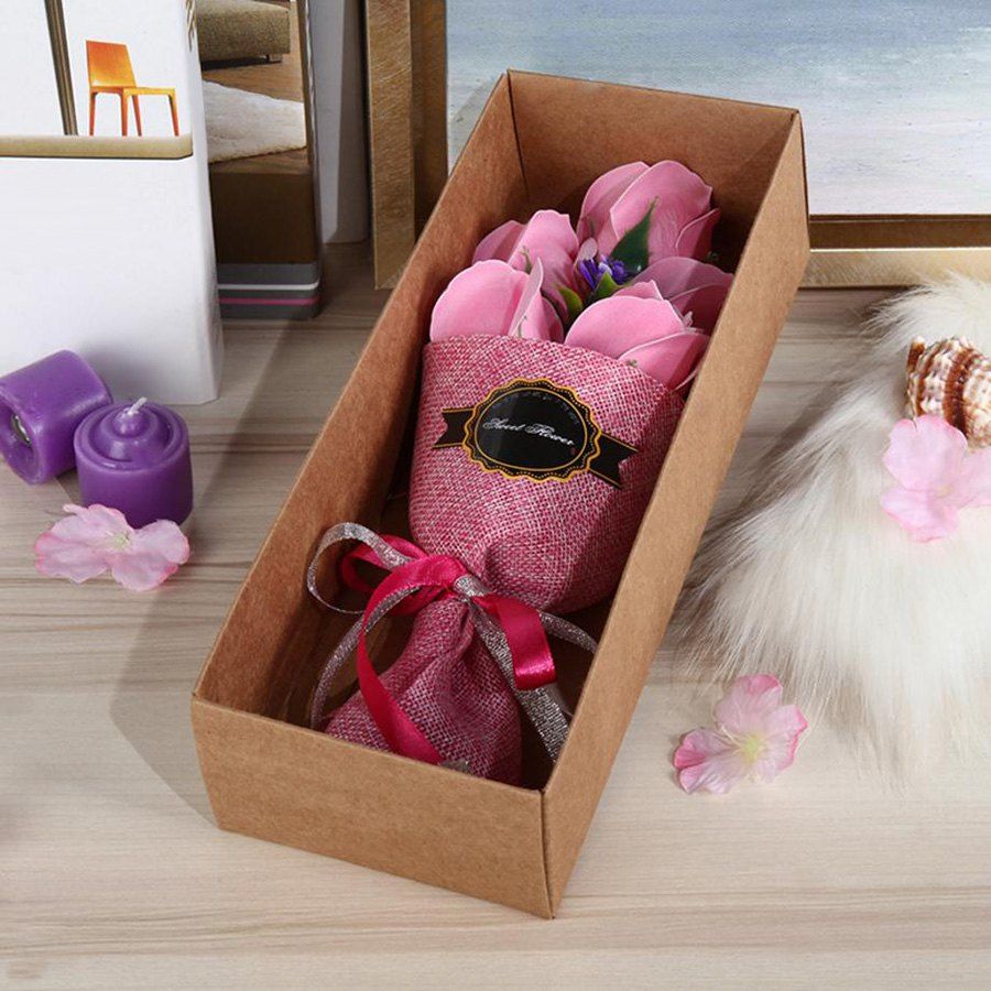 

5 Pieces Roses Artificial Flower Bouquet Valentine Day Handmade Soap, Pink