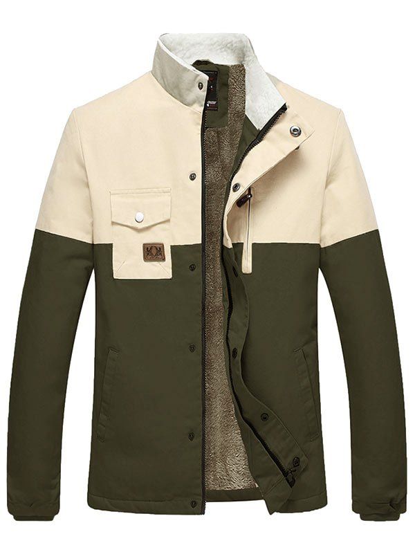 

Zipper Up Two Tone Flocking Thermal Jacket, Army green