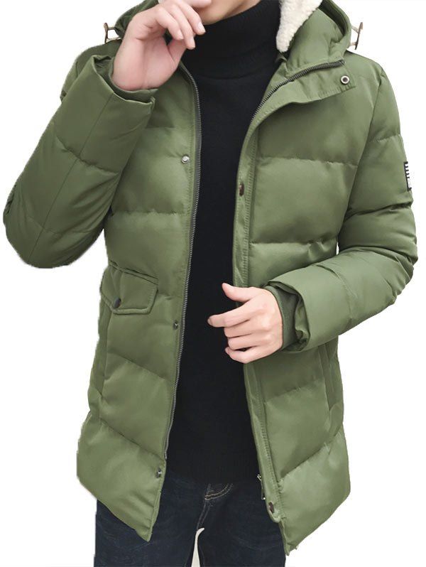 

Detachable Shearling Collar Padded Hooded Coat, Green