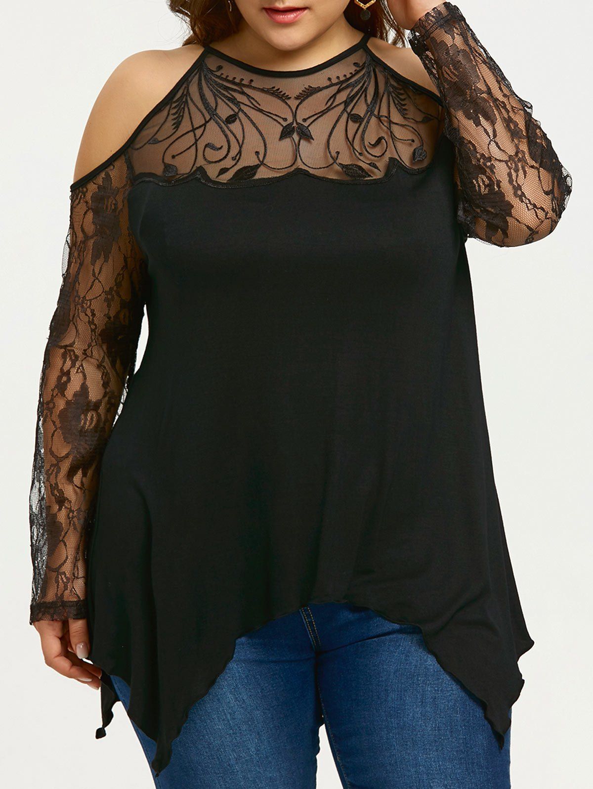 DressLily.com: Photo Gallery - Plus Size Sheer Cold Shoulder Top