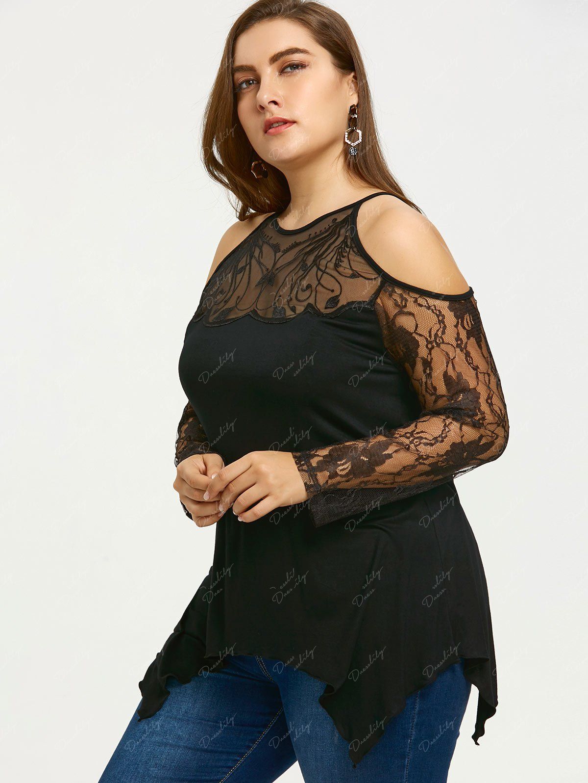 DressLily.com: Photo Gallery - Plus Size Sheer Cold Shoulder Top