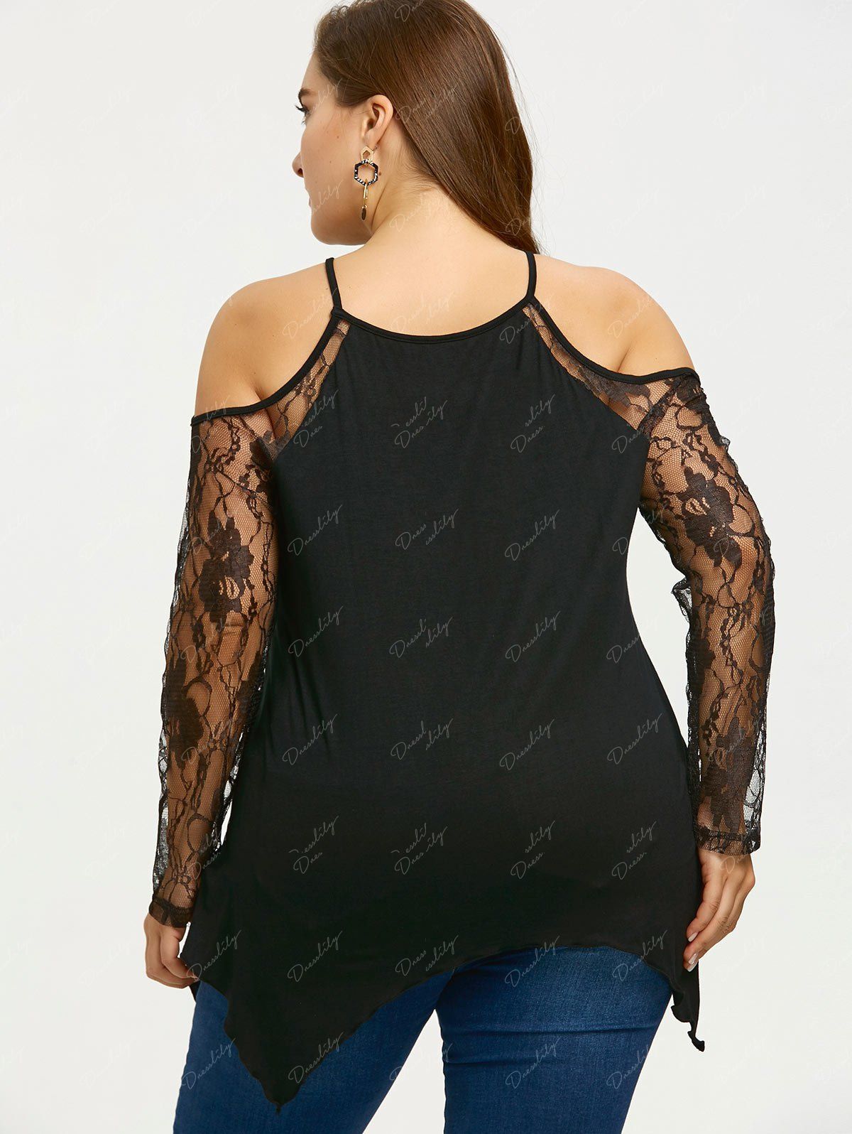 Photo Gallery Plus Size Sheer Cold Shoulder Top