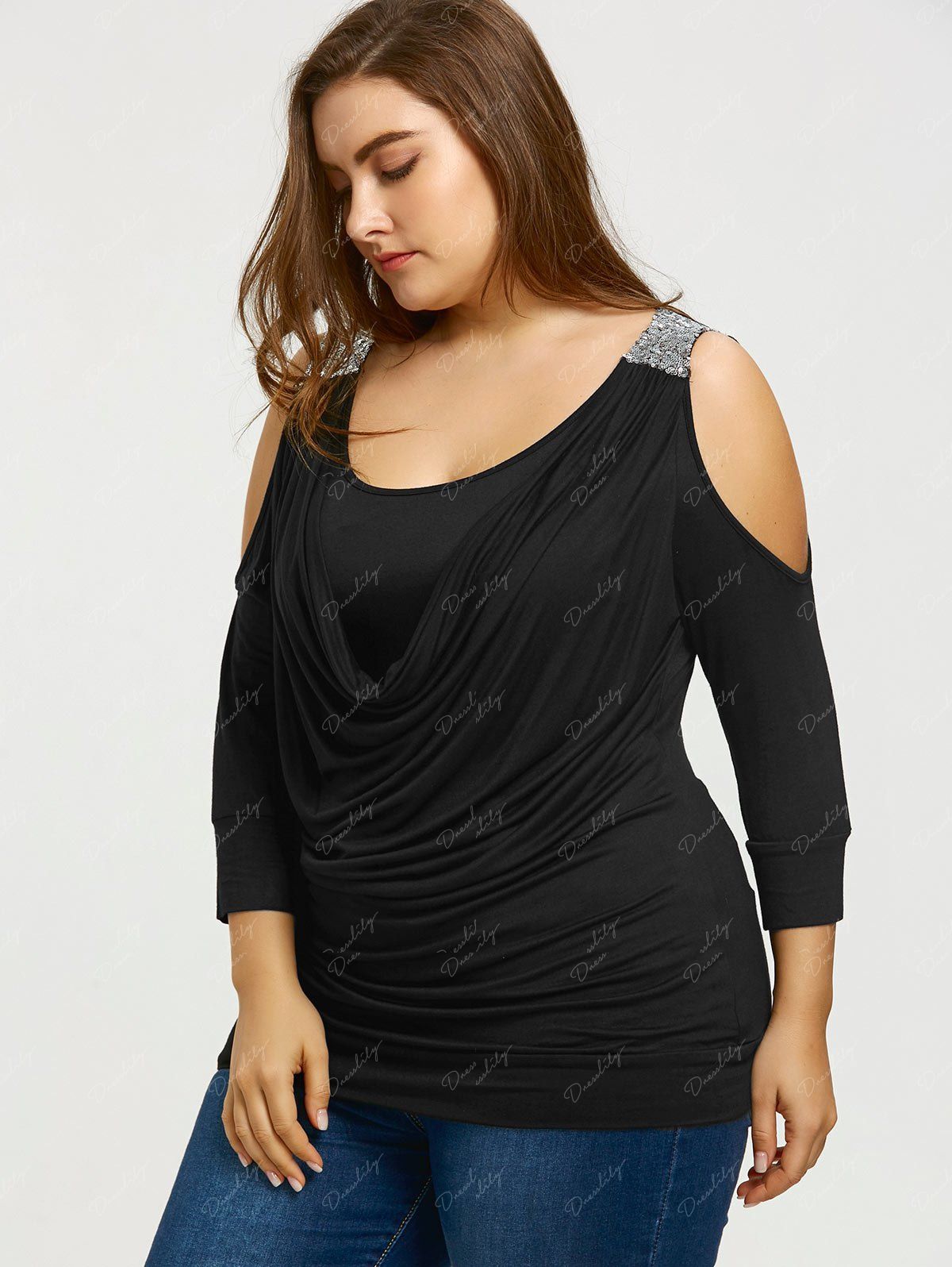 Shirt sequined shoulder size t plus trim cold cheap canada