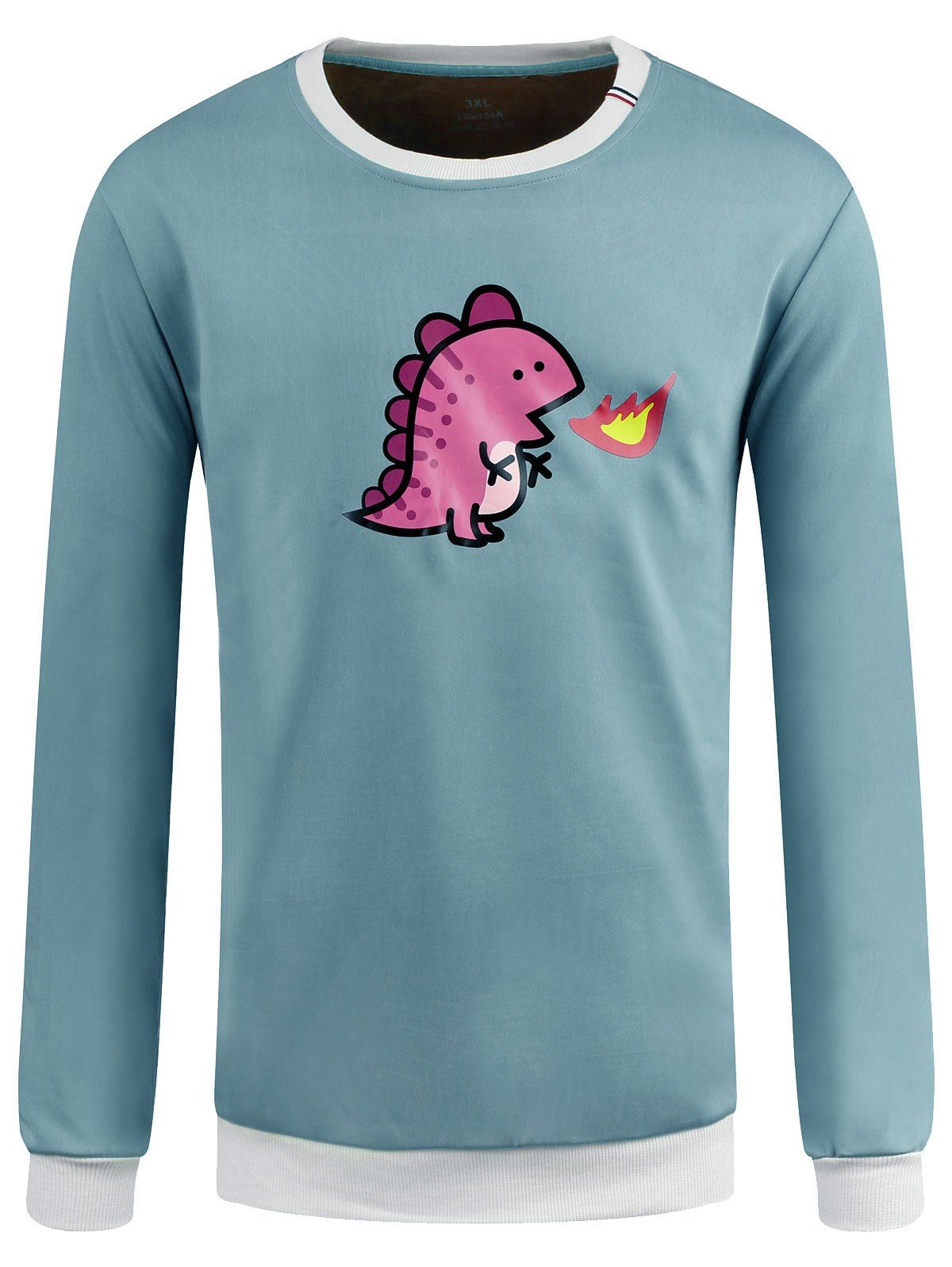 

Cartoon Printed Crew Neck Flocking Sweatshirt, Lake blue