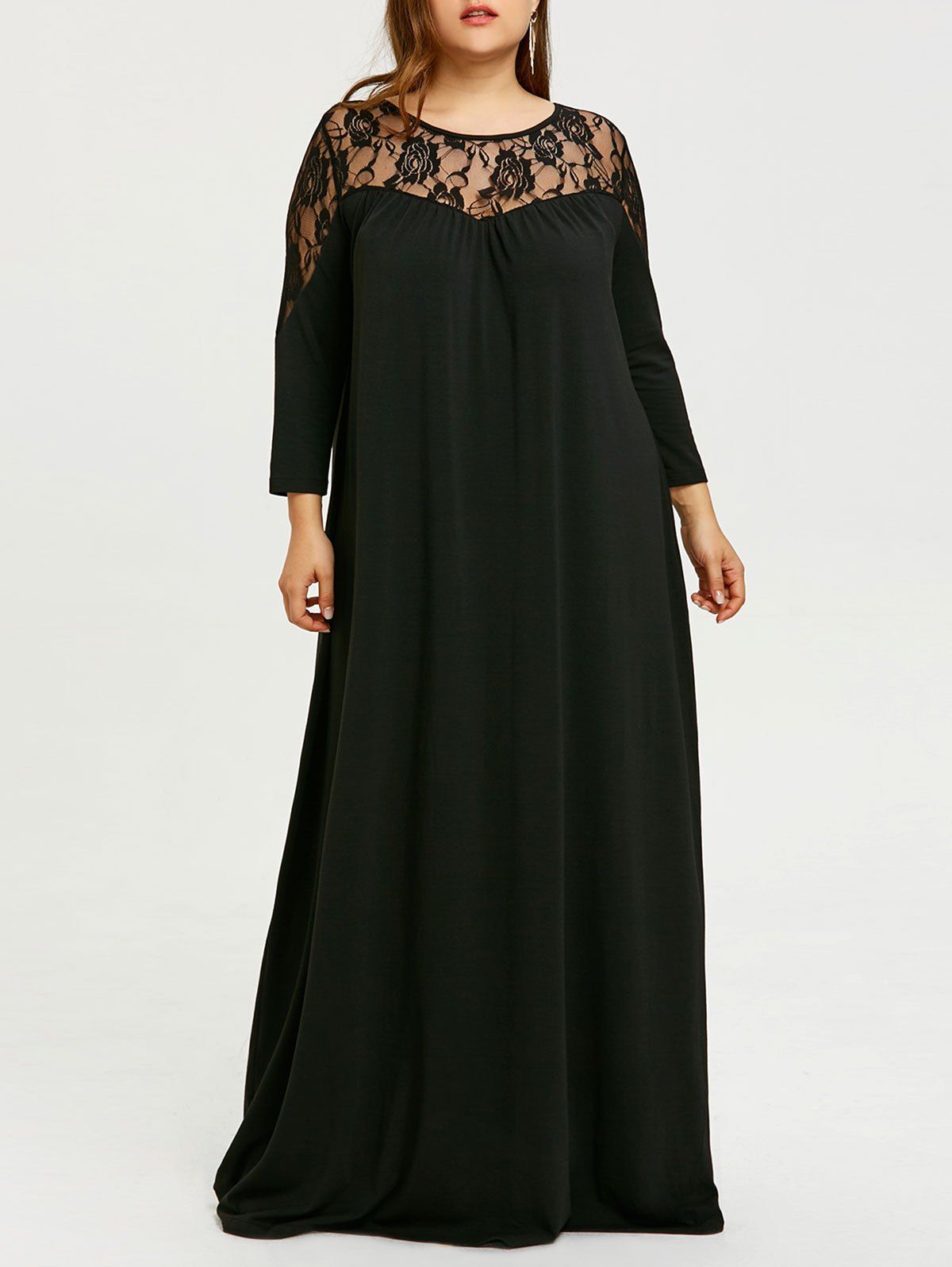 

Plus Size Lace Trim Maxi Dress, Black