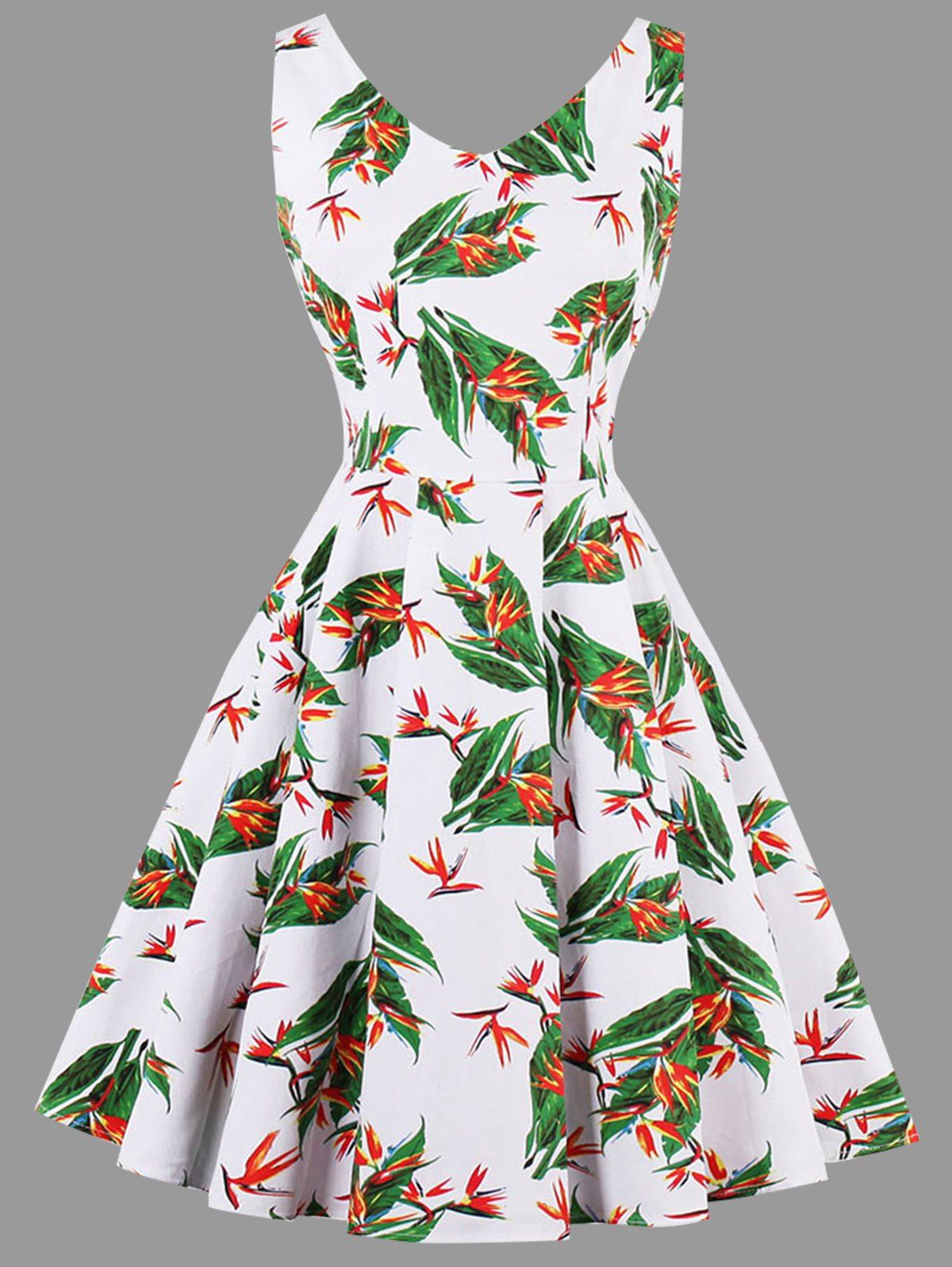 

Plus Size Floral Leaf Print Dress, White