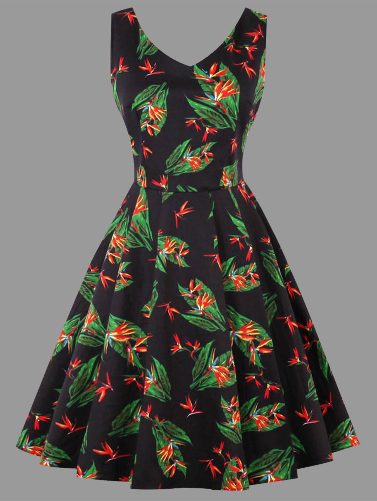 

Plus Size Floral Leaf Print Dress, Black