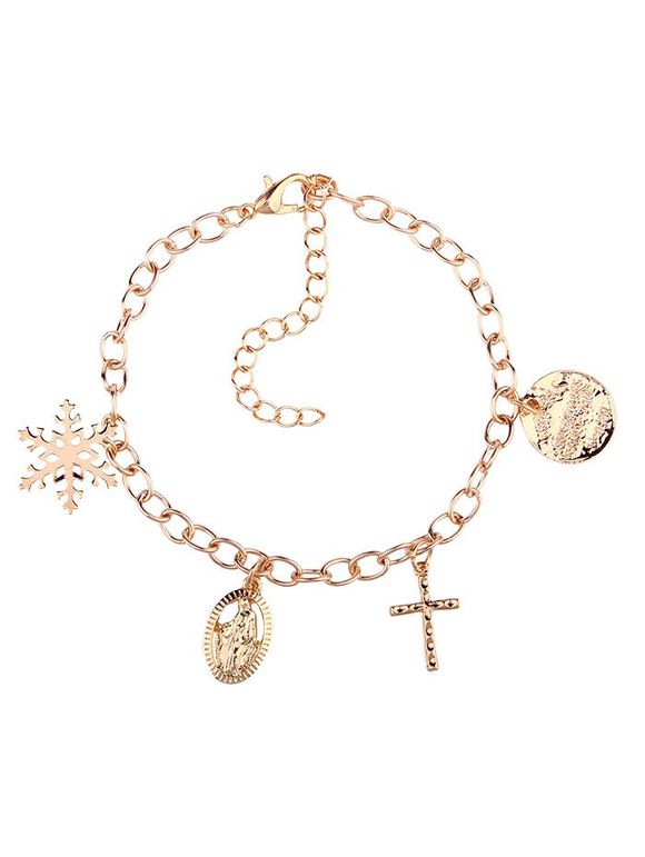 Bracelet Charmant Croix Jésus et Flocon de Neige - d'or 