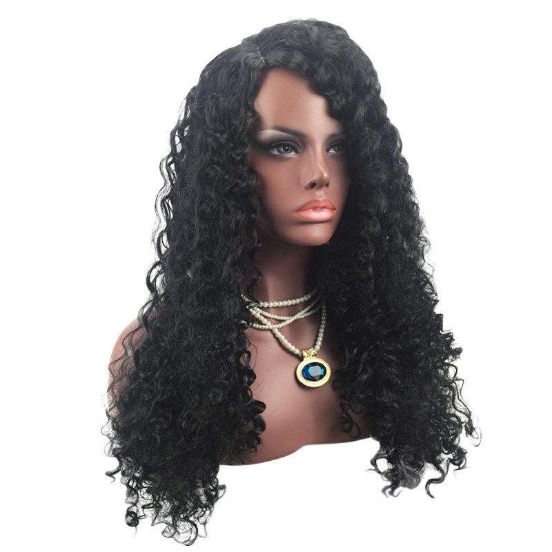 

Long Side Parting Synthetic Fluffy Deep Wave Wig, Black