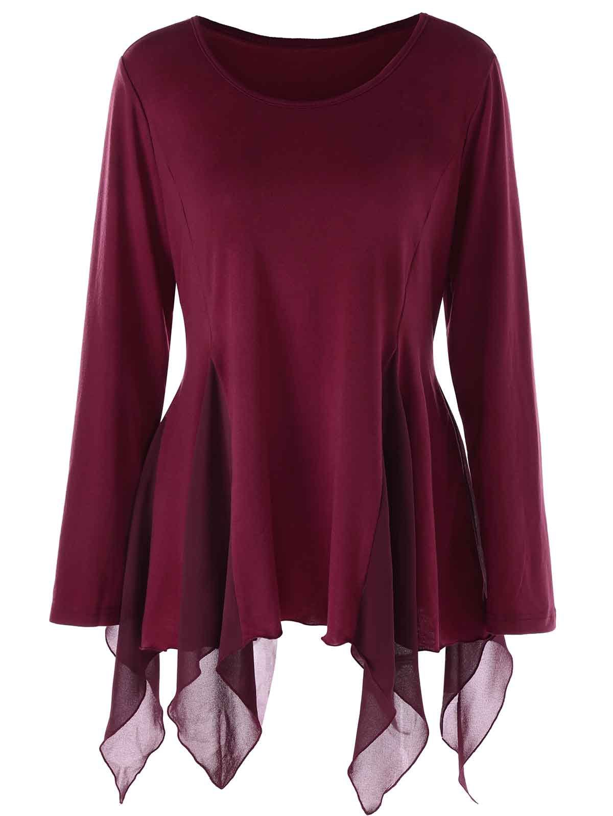 

Plus Size Chiffon Panel Back Lace Up Top, Red