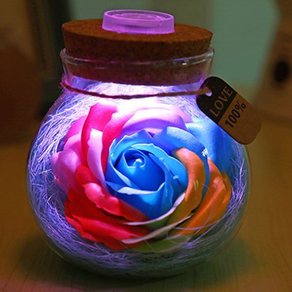 

Valentine's Day Gift Wish Soap Rose Night LED Light Bottle, Blue