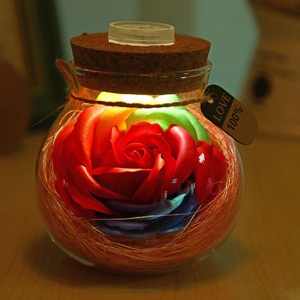 

Valentine's Day Gift Wish Soap Rose Night LED Light Bottle, Red