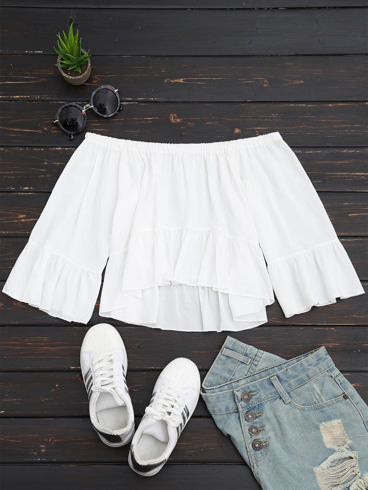 

Off The Shoulder Ruffled Crop Blouse, White