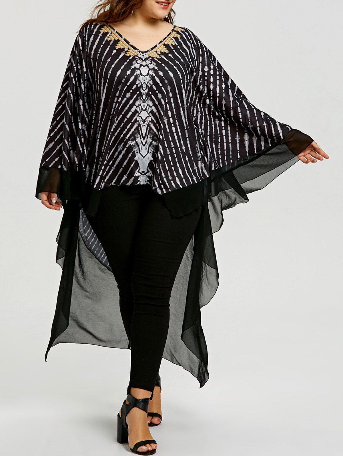 

Plus Size Batwing Sleeve High Low Top, Black
