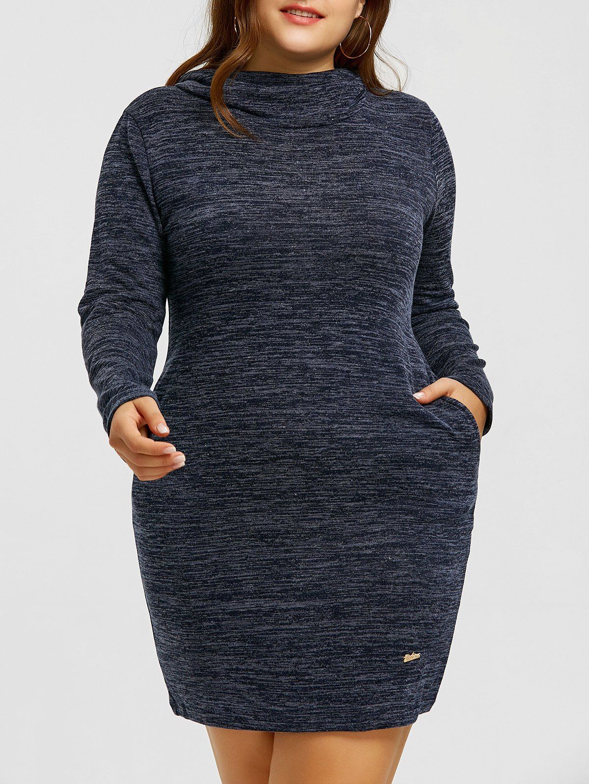 

Plus Size Mini Hooded Space Dye Dress, Purplish blue