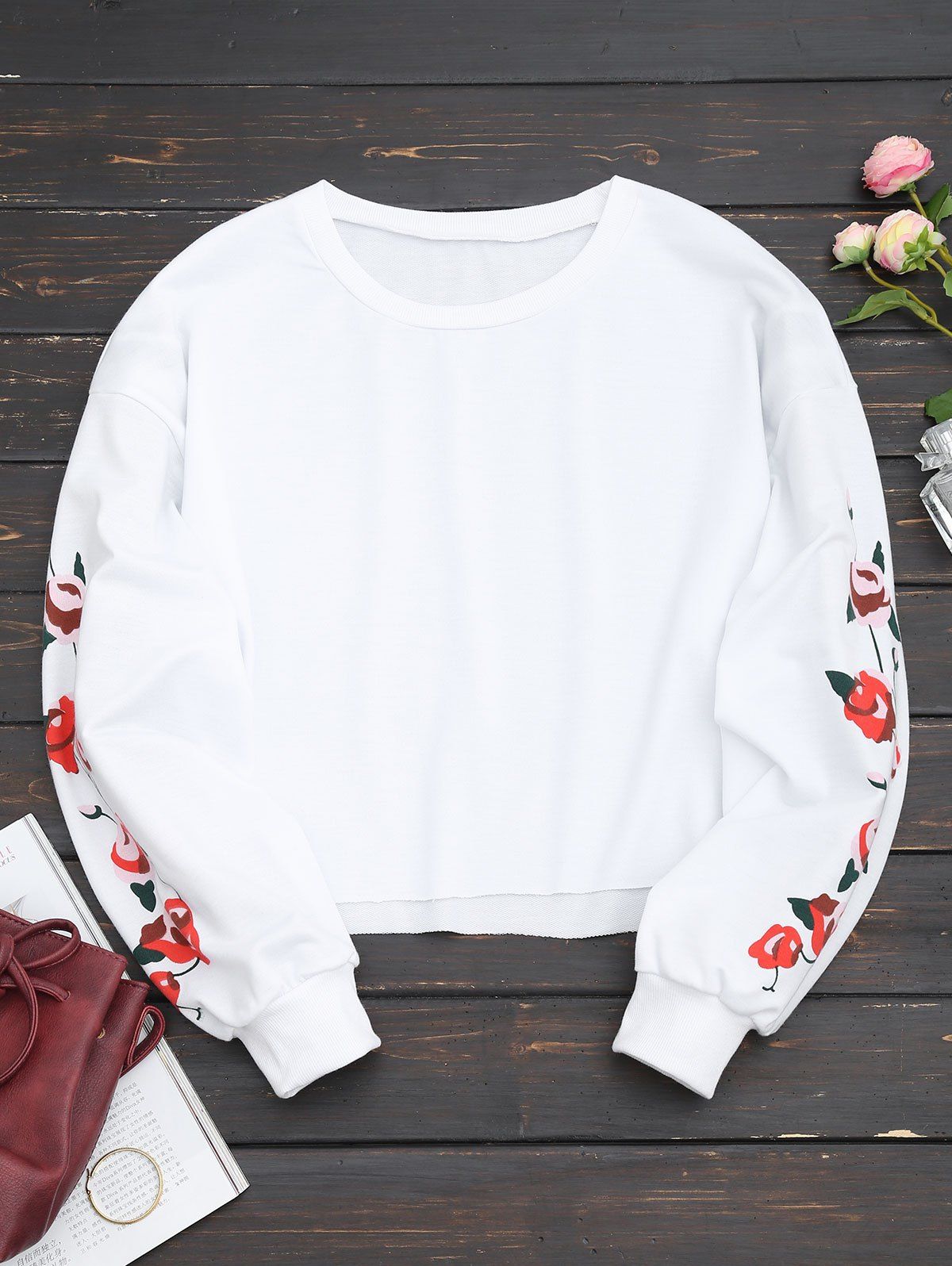 

Floral Panel Cropped Sweatshirt, White