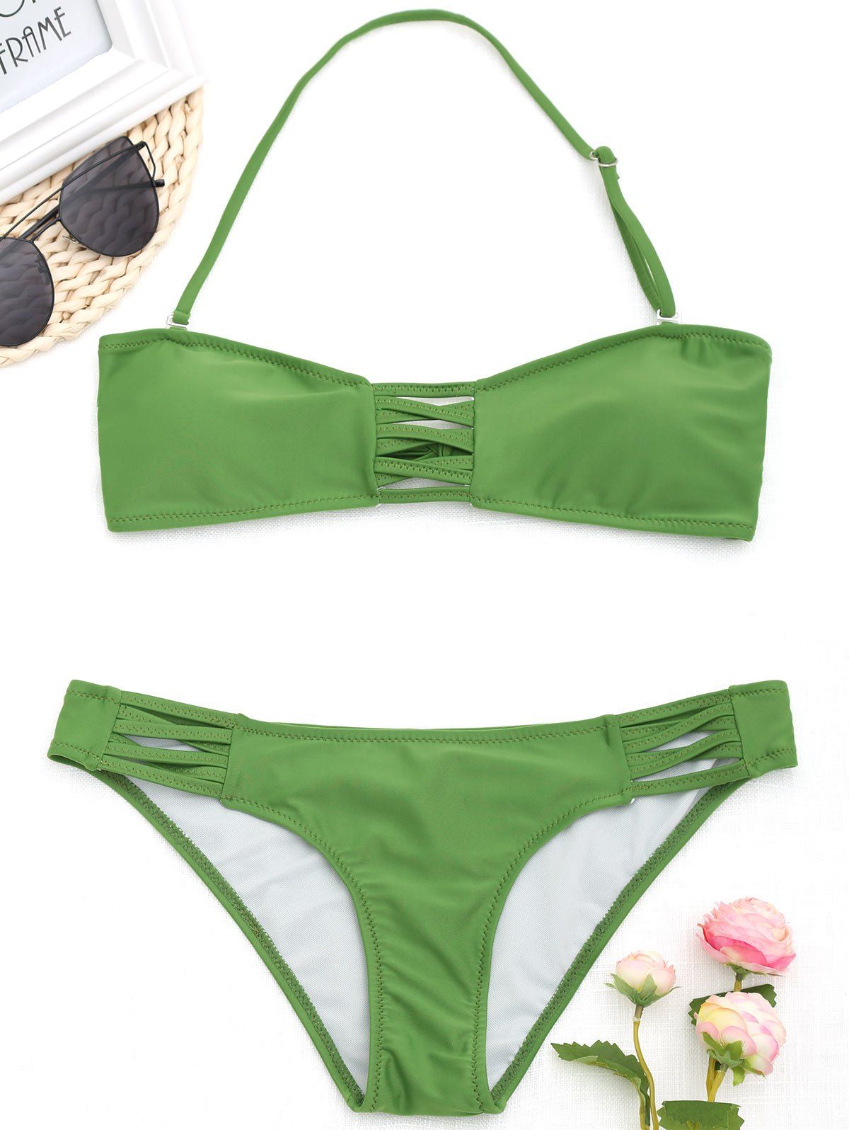 

Halter Criss-cross Bikini Set, Green