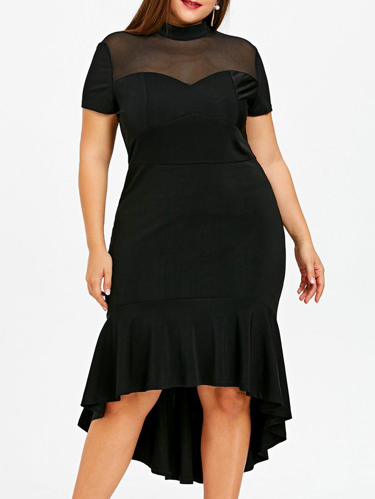 

Plus Size Dip Hem Mermaid Dress, Black