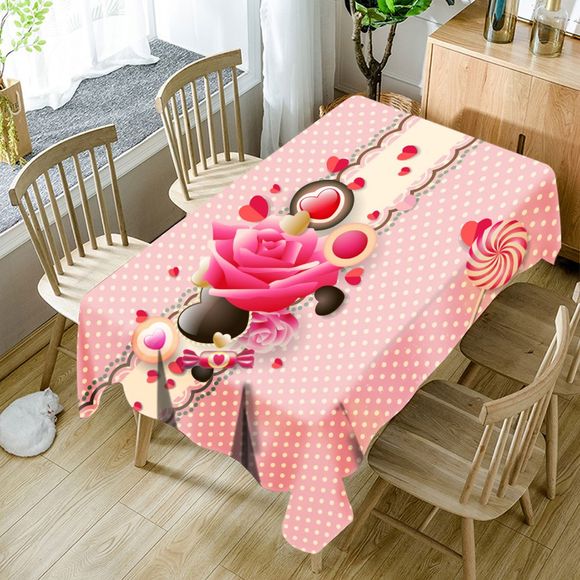 Nappe de Table Imperméable à Imprimé à Pois Motif Cœurs Fleurs et Bonbons - multicolore W54 INCH * L54 INCH