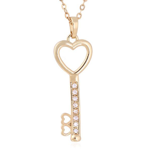 

Rhinestoned Love Heart Key Pendant Necklace, Golden