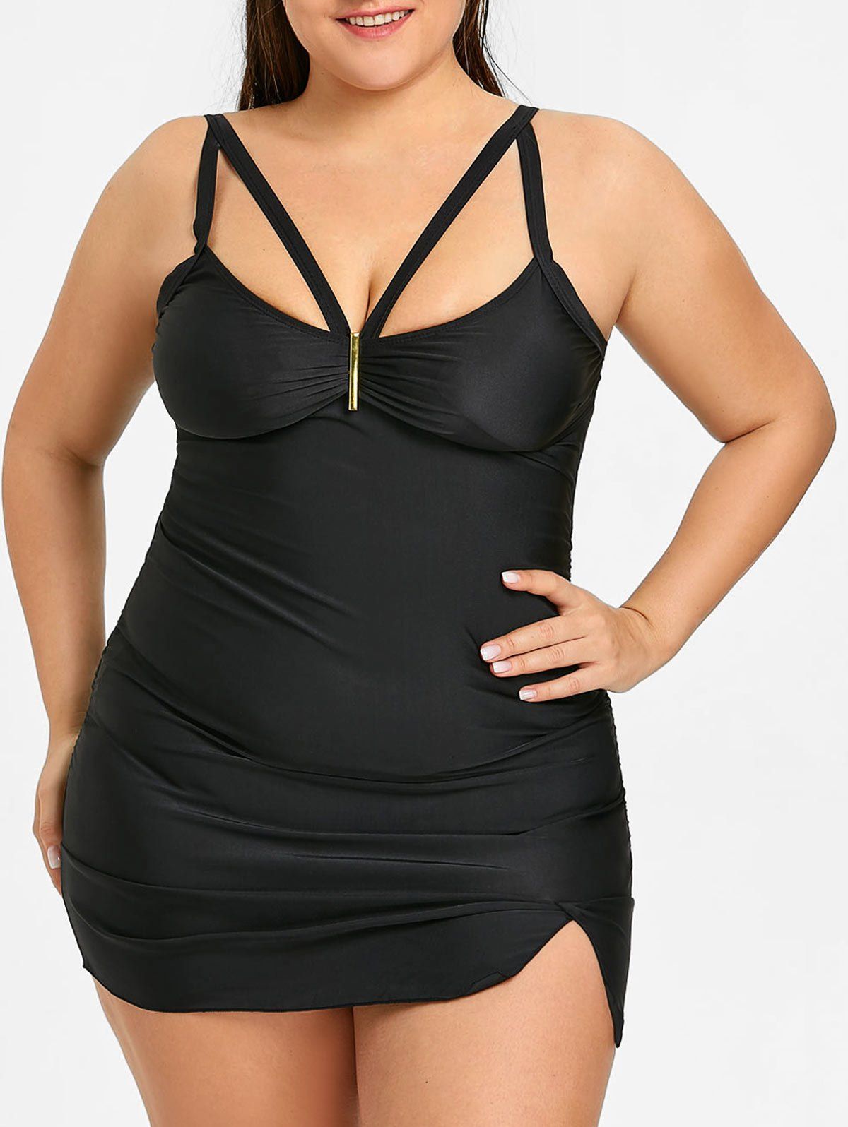 

Cutout Plus Size Skirted Tankini, Black