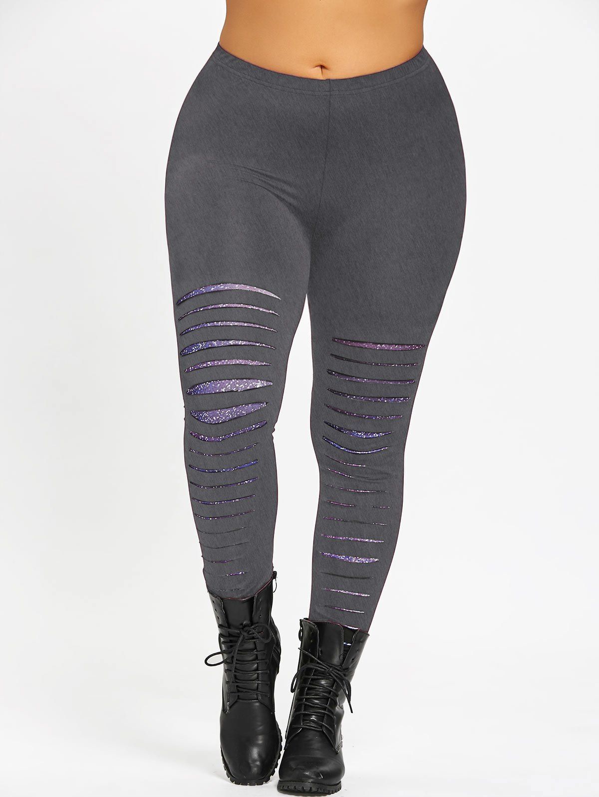 

Plus Size Galaxy Ripped Skinny Leggings, Deep gray