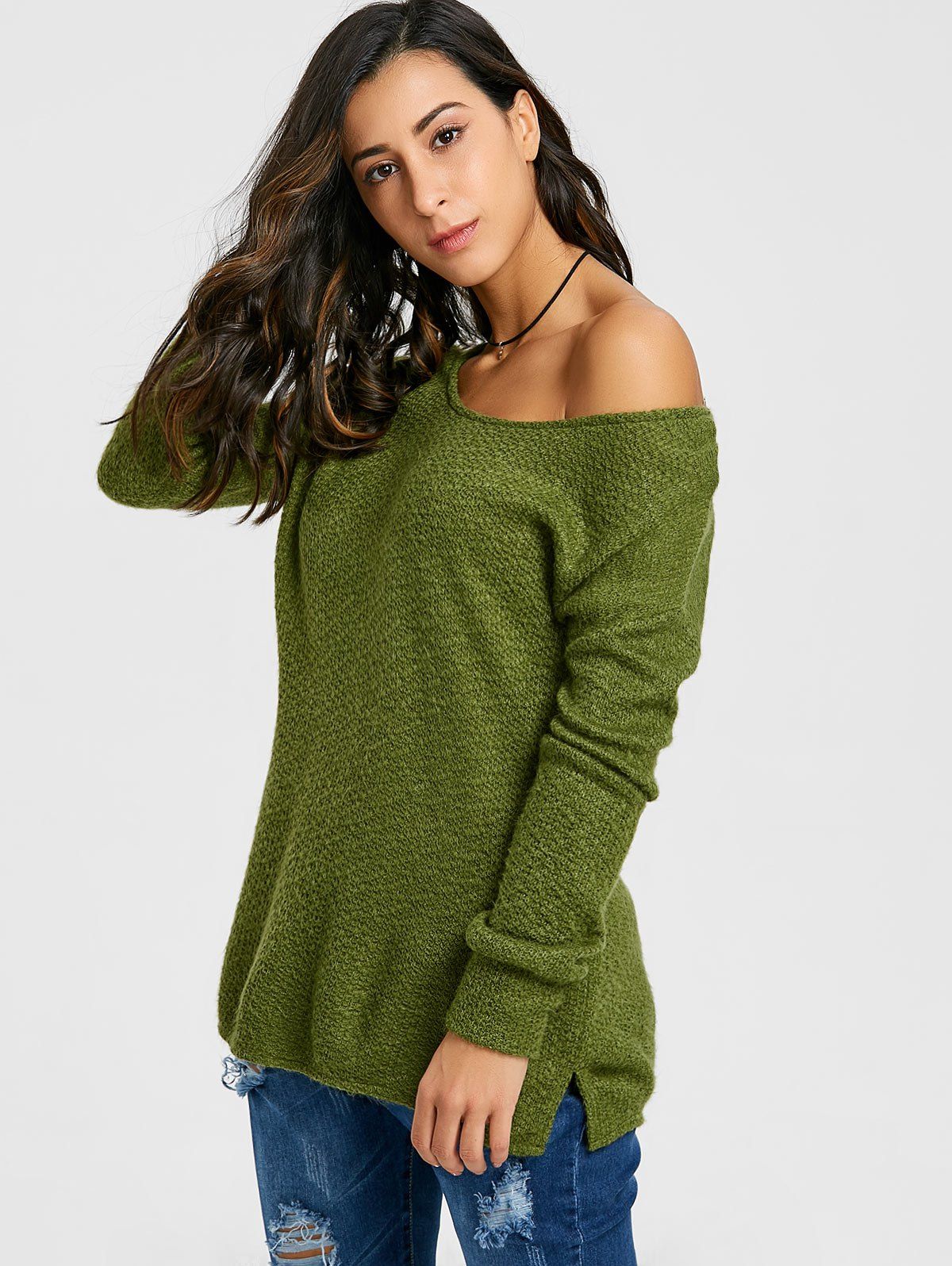 2018 Skew Neck Tunic Knitwear ARMY GREEN XL In Sweaters & Cardigans ...