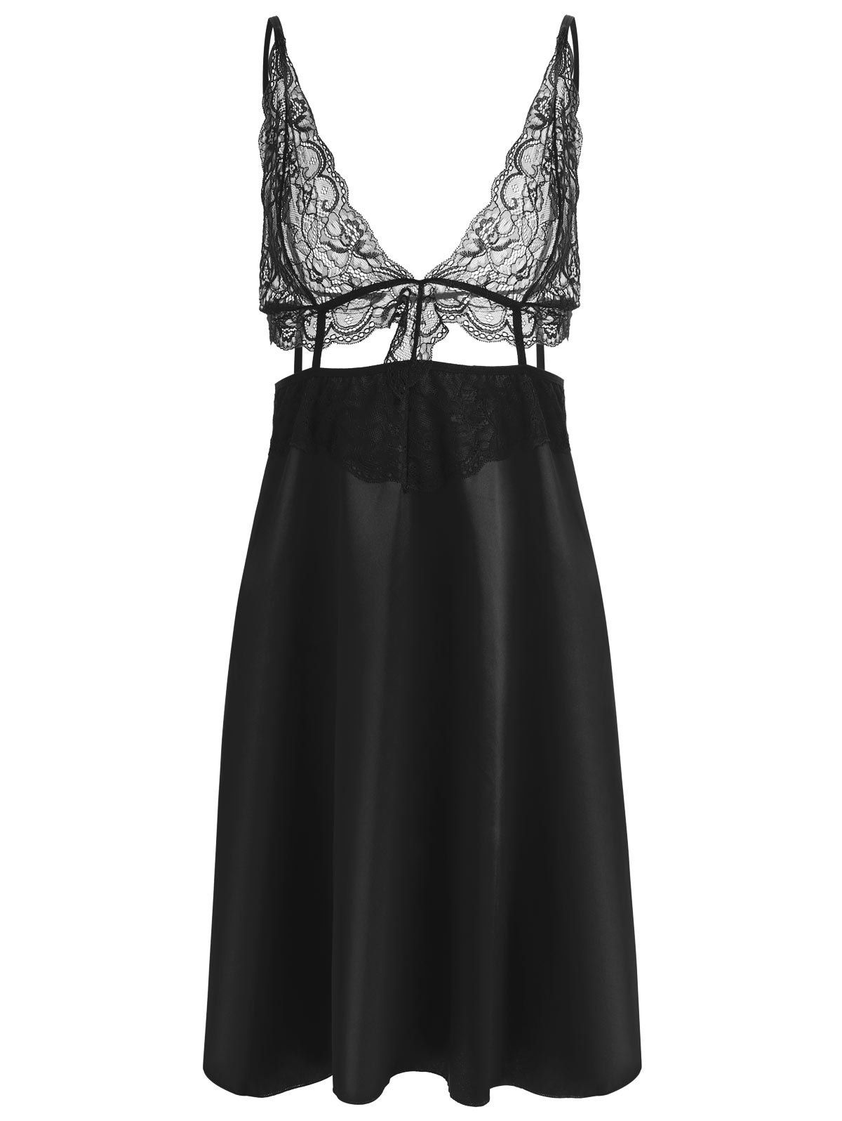 

Cut Out Lace Panel Slip Babydoll, Black