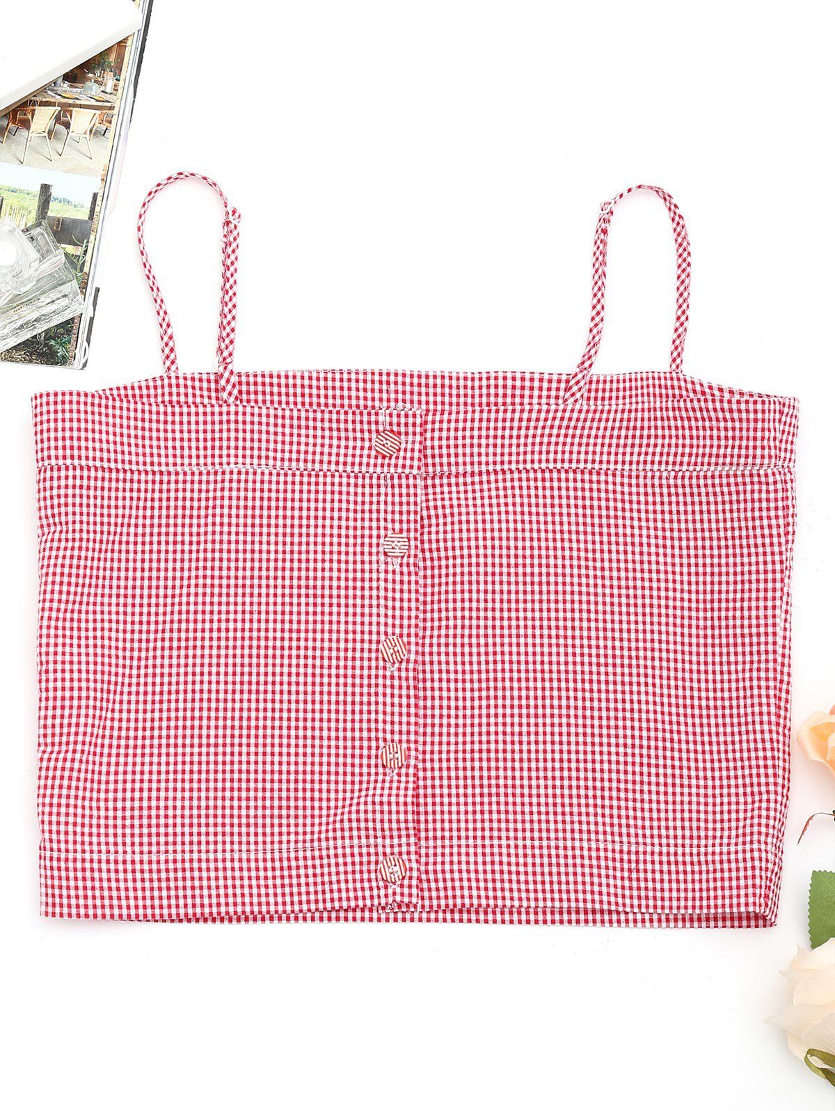 

Plaid Button Up Cropped Tank Top, Red