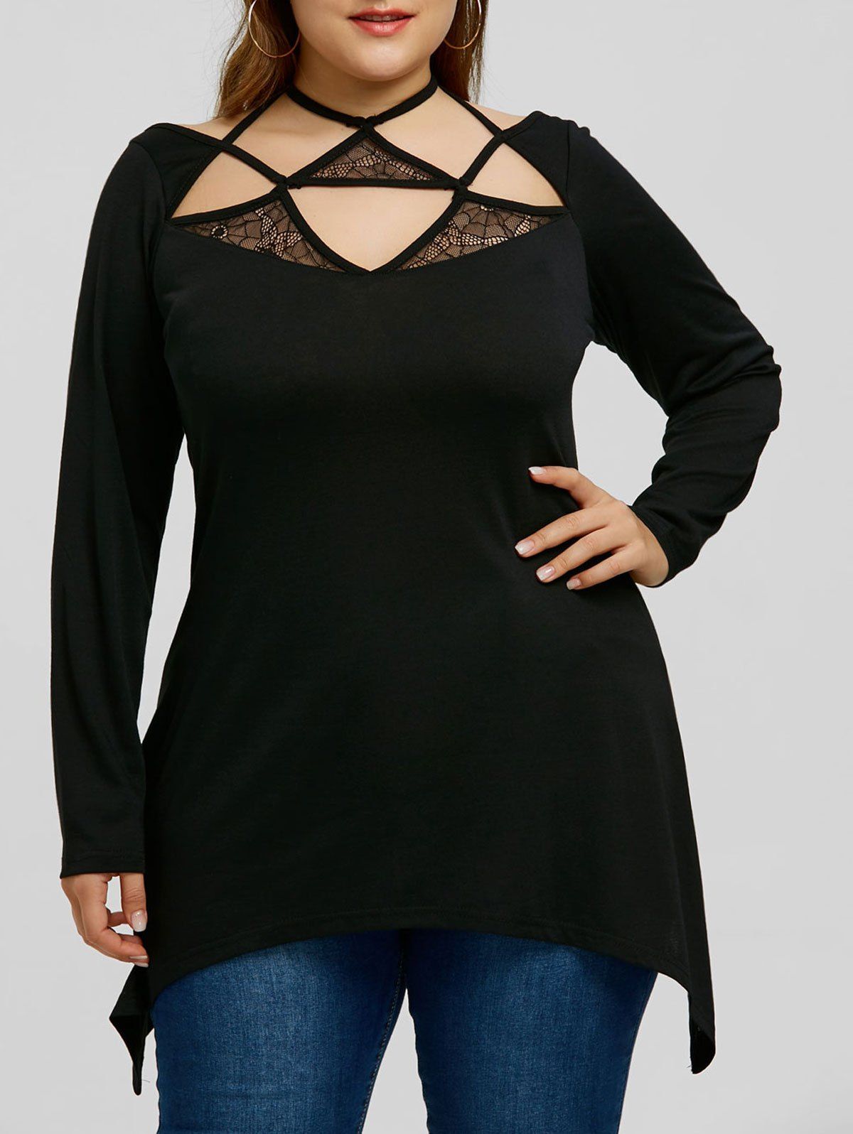 

Plus Size Triangle Cutout Halter Blouse, Black