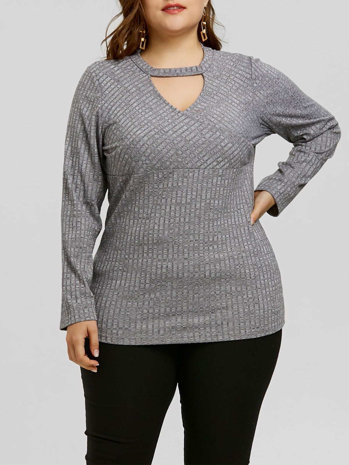 

Plus Size Cut Out Ribbed Blouse, Gray