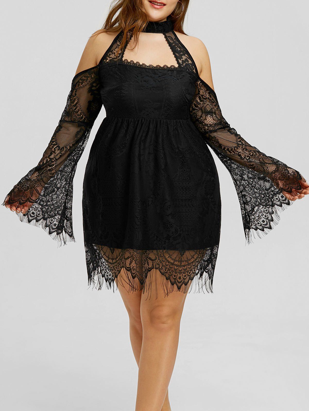 

Plus Size Cold Shouder Lace Up Dress, Black