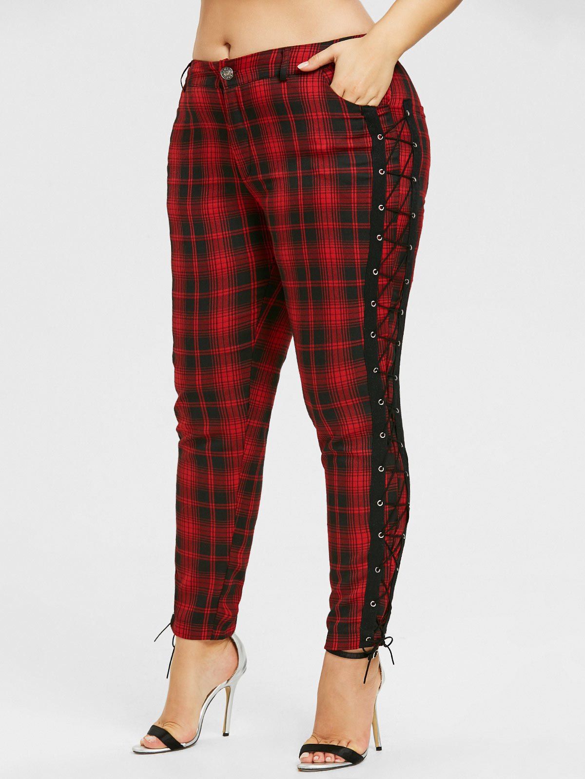 plaid pants red stripe