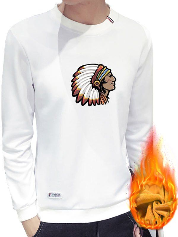 

Crew Neck Native American Printed Flocking Sweatshirt, White