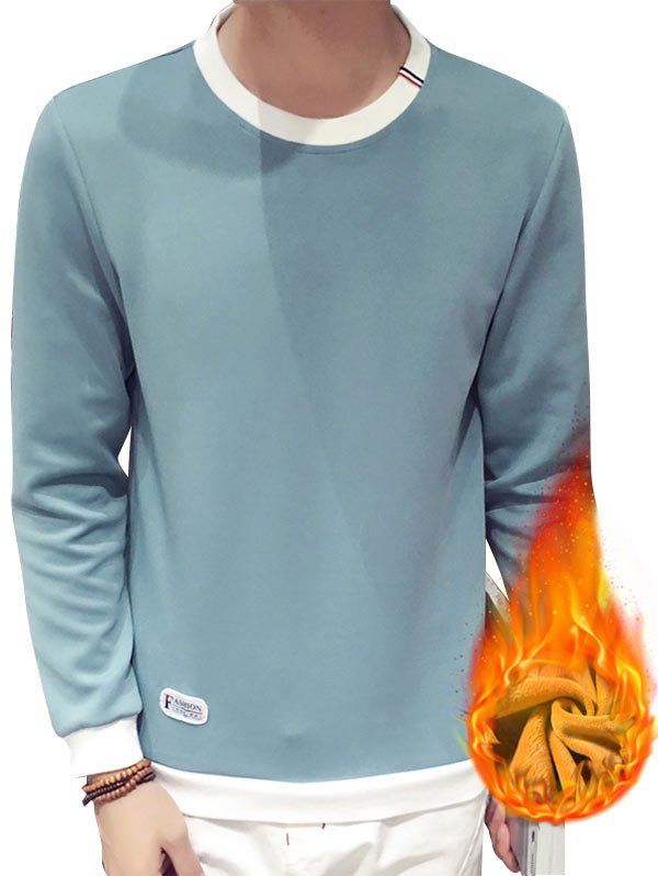 

Contrast Trim Flocking Crew Neck Sweatshirt, Lake blue