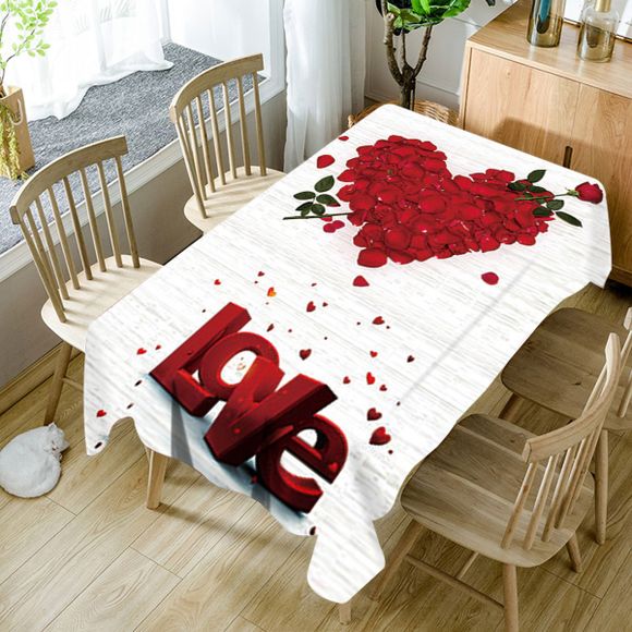 Nappe de Table Imperméable Motif Pétales en Forme de Cœur et Inscription Love pour la Saint-Valentin - Rouge et Blanc W54 INCH * L54 INCH