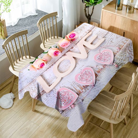 Nappe de Table Imperméable Motif Cœurs Roses et Inscription Love pour la Saint-Valentin - multicolore W60 INCH * L84 INCH