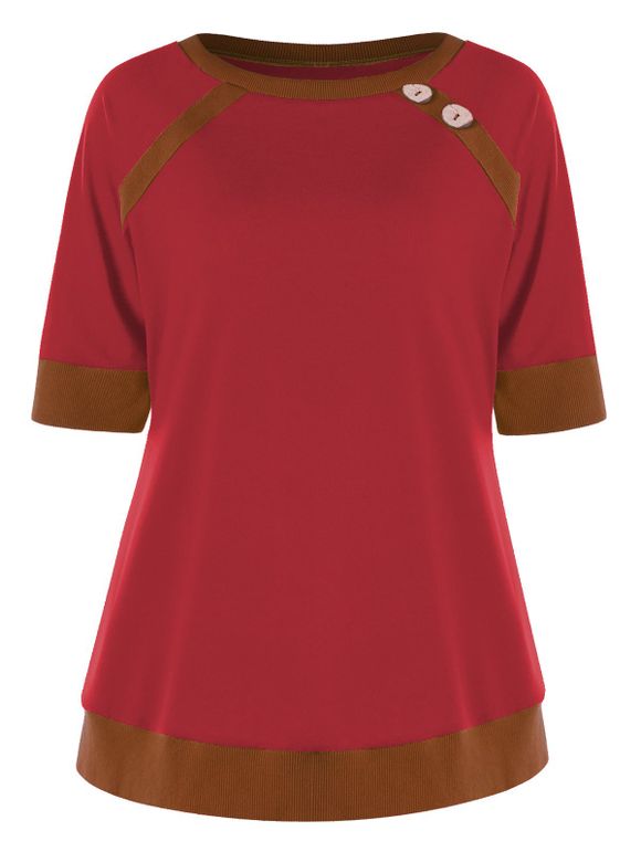 T-shirt de tunique de bouton de sonnerie - Rouge XL