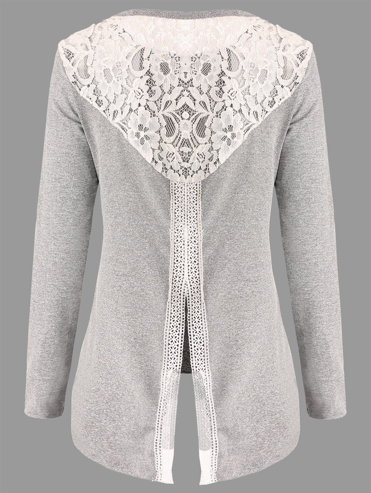 

Back Slit Lace Insert Tunic T-shirt, Light gray