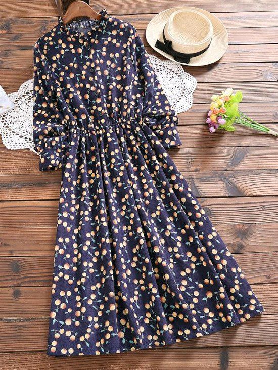 

Ruffled Neck Half Button Orange Dress, Purplish blue