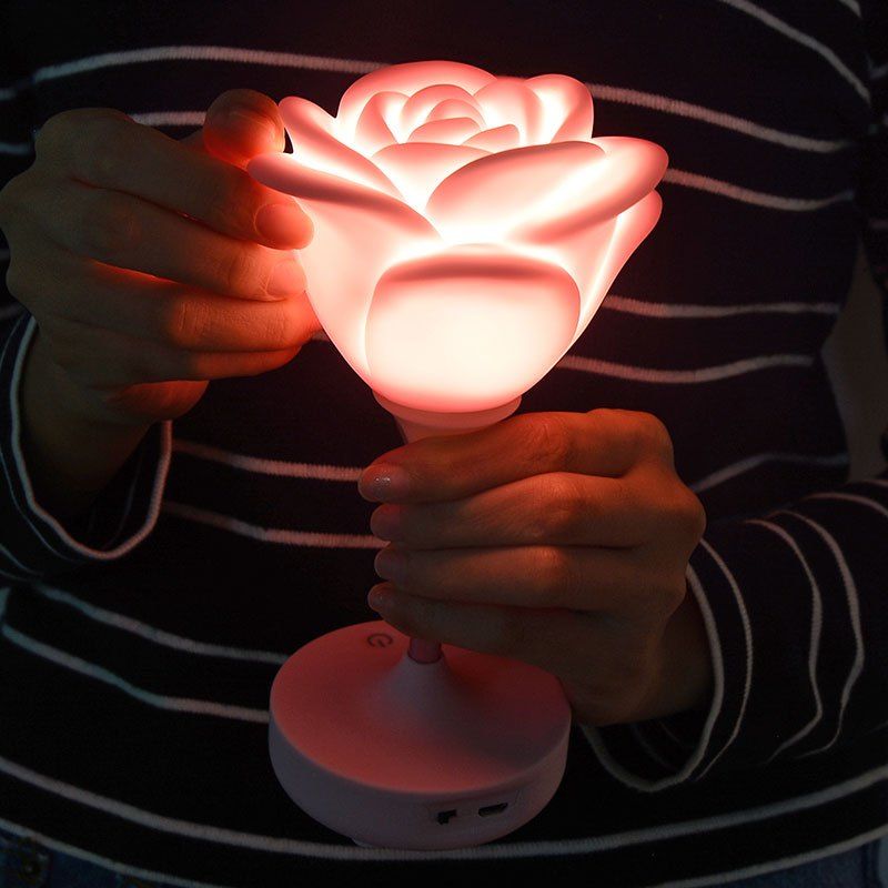 

Valentine∠s Day Gift Rose Shape LED Touch Night Light, Pink