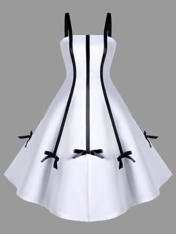 Robe Évasée à Deux Tons avec Noeud Papillon Décoratif - Blanc L