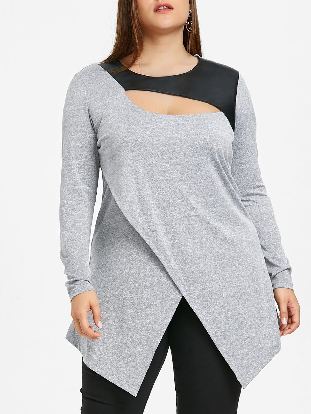

Plus Size Cut Out Overlap Top, Gray
