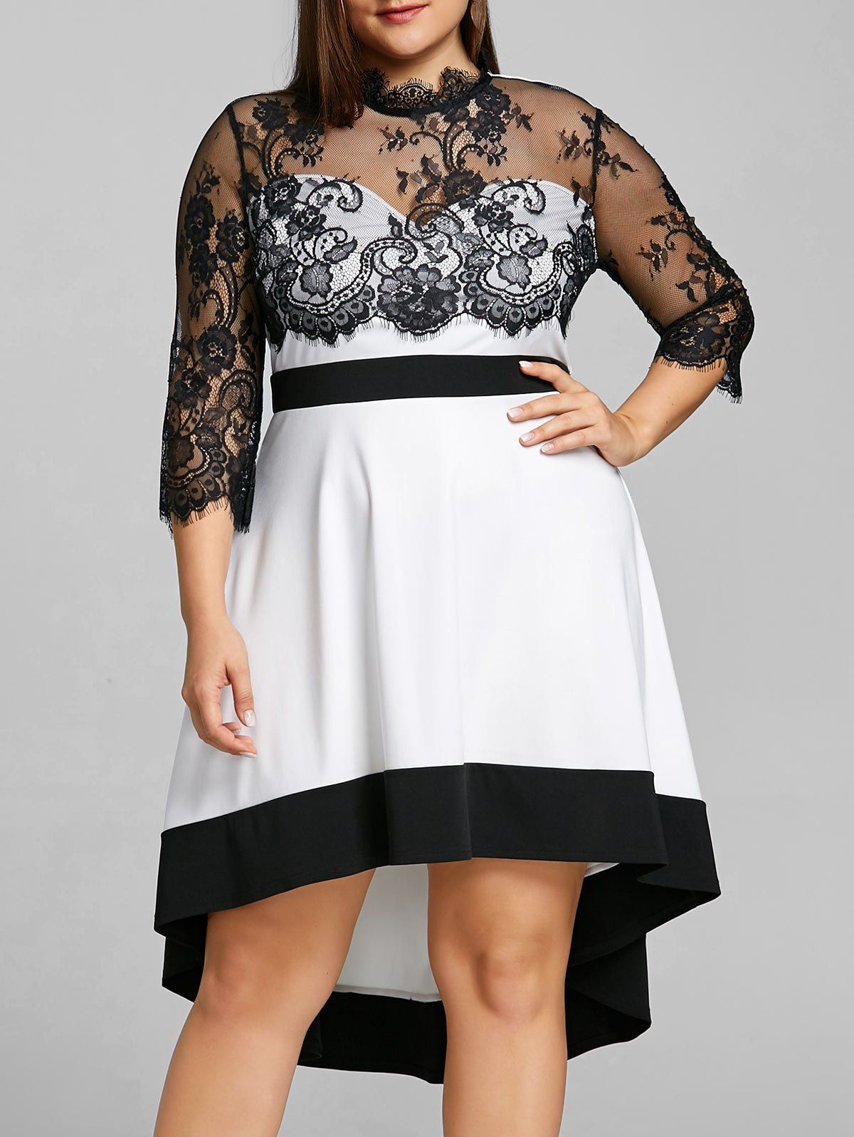 

Plus Size Two Tone High Low Hem Dress, White