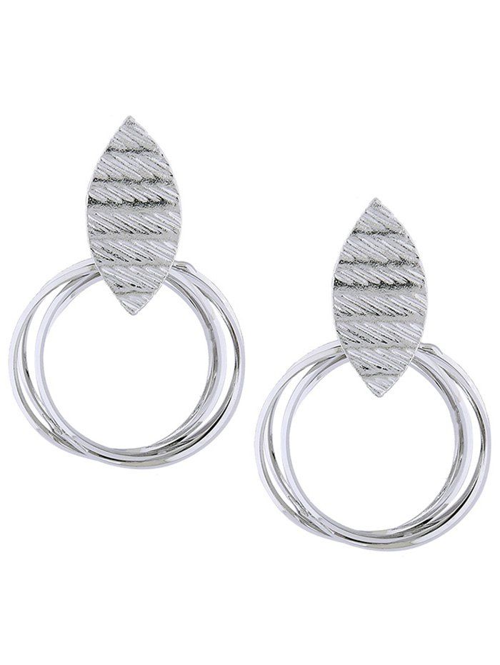 

Pair of Metal Leaf and Rings Decorated Earrings, Silver