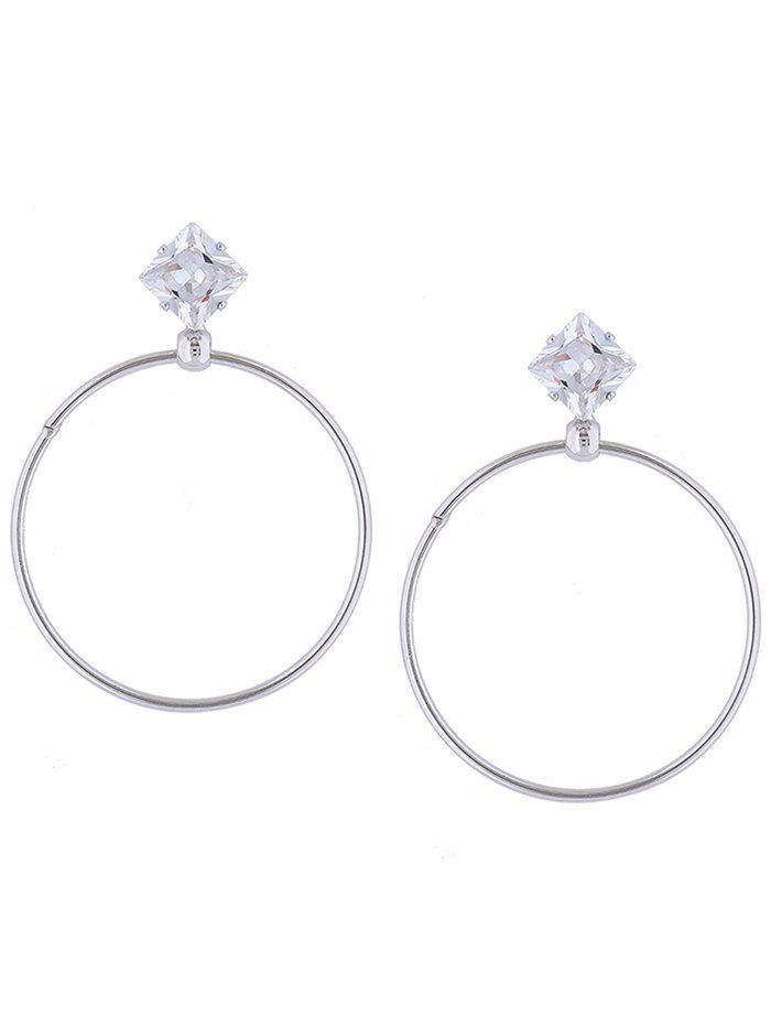 

Pair of Metal Ring Embellished Rhinestone Earrings, Silver