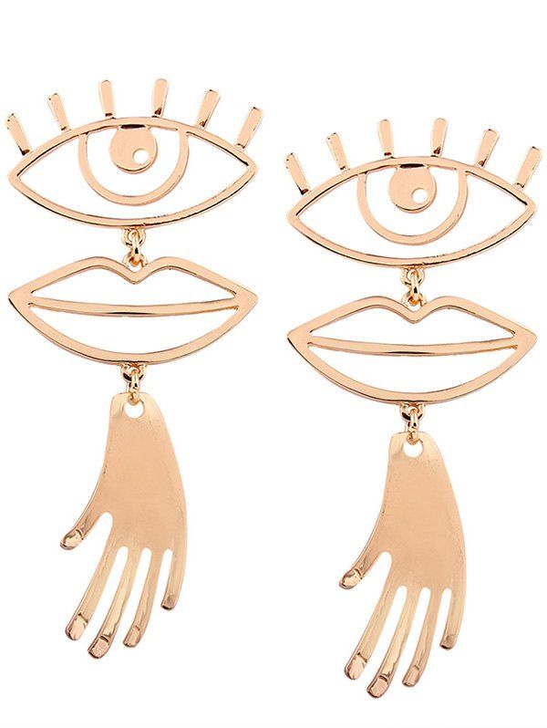 

Hollow Out Eye and Lip Embellished Drop Earrings, Golden
