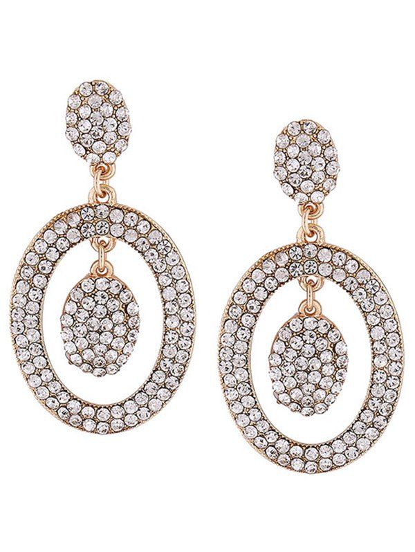 

Pair of Rhinestone Inlay Oval Drop Earrings, Golden
