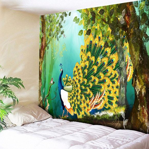 Tapisserie Murale Suspendue à Motif Paon avec Queue Superbe - Vert Malachite W59 INCH * L51 INCH