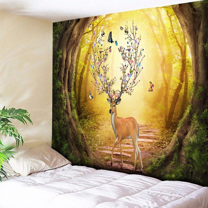 

Artistic Elk and Butterfly Pattern Wall Hanging Tapestry, Yellow